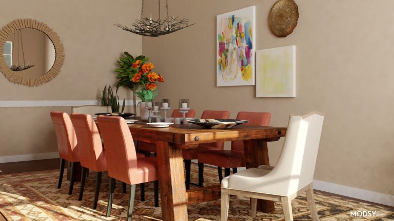 tons terrosos em móveis da sala de jantar