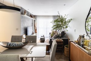 sala de estar e jantar integradas em apartamento de 75m2