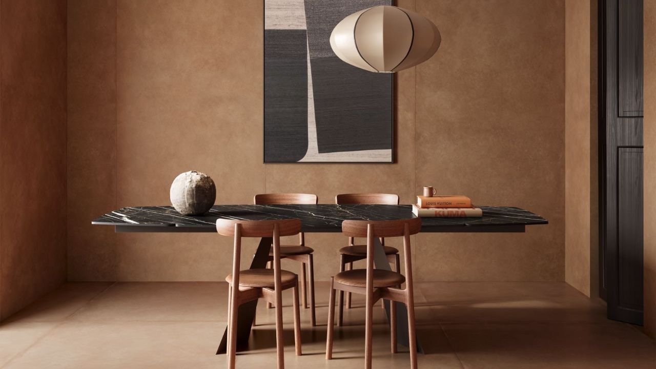 sala de jantar decorada com tom mocha mousse