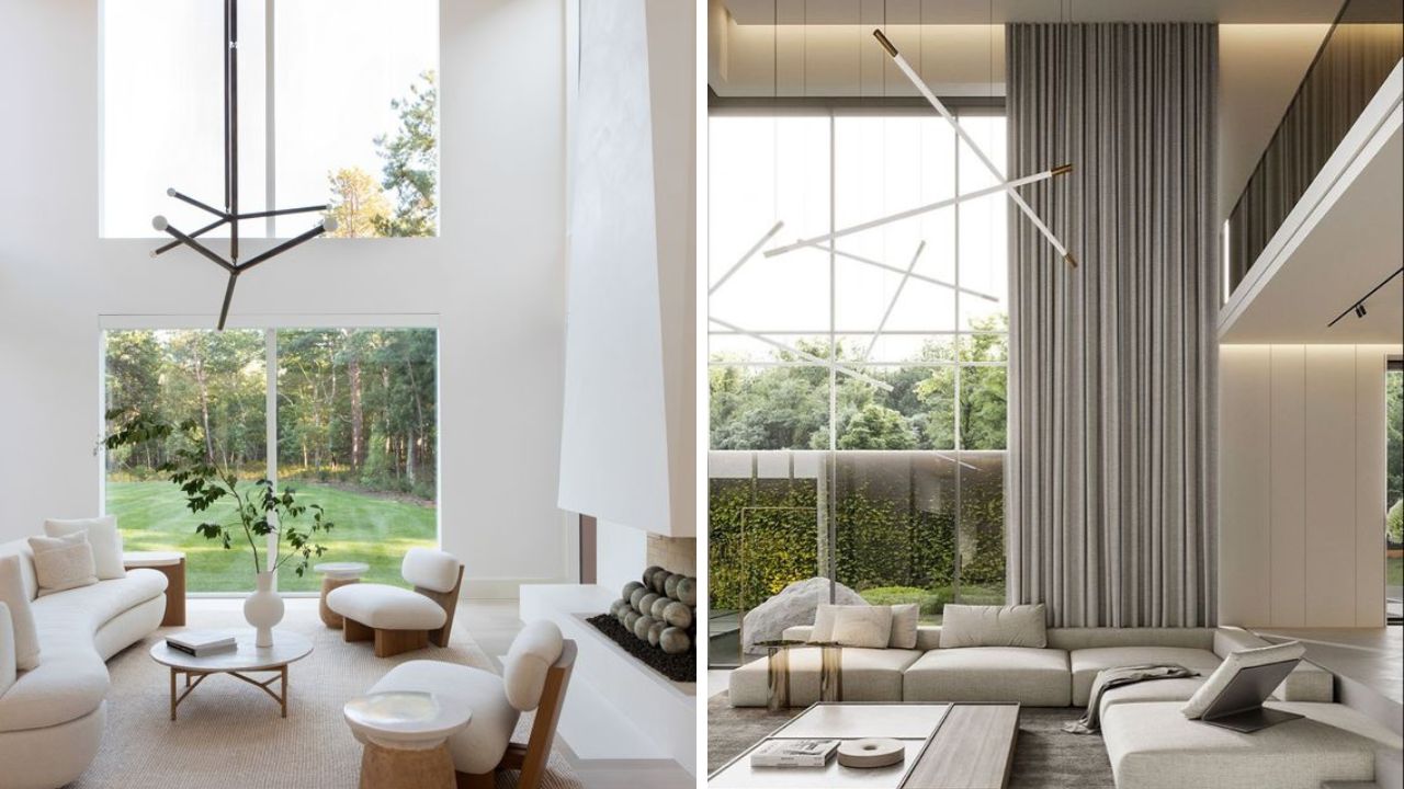 ambientes com pé-direito duplo e janelas gigantescas