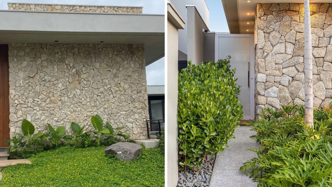 pedras naturais na fachada de casas