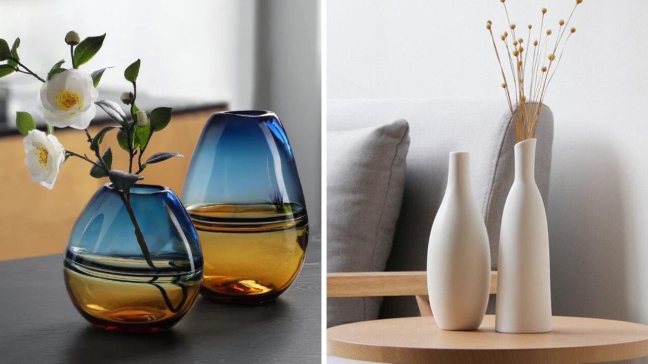 vasos de cerâmica ou vidro colorido