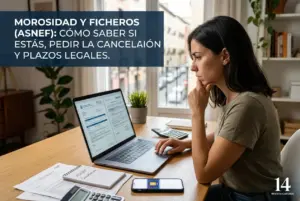 Mulher em home office focada em documentos ASNEF