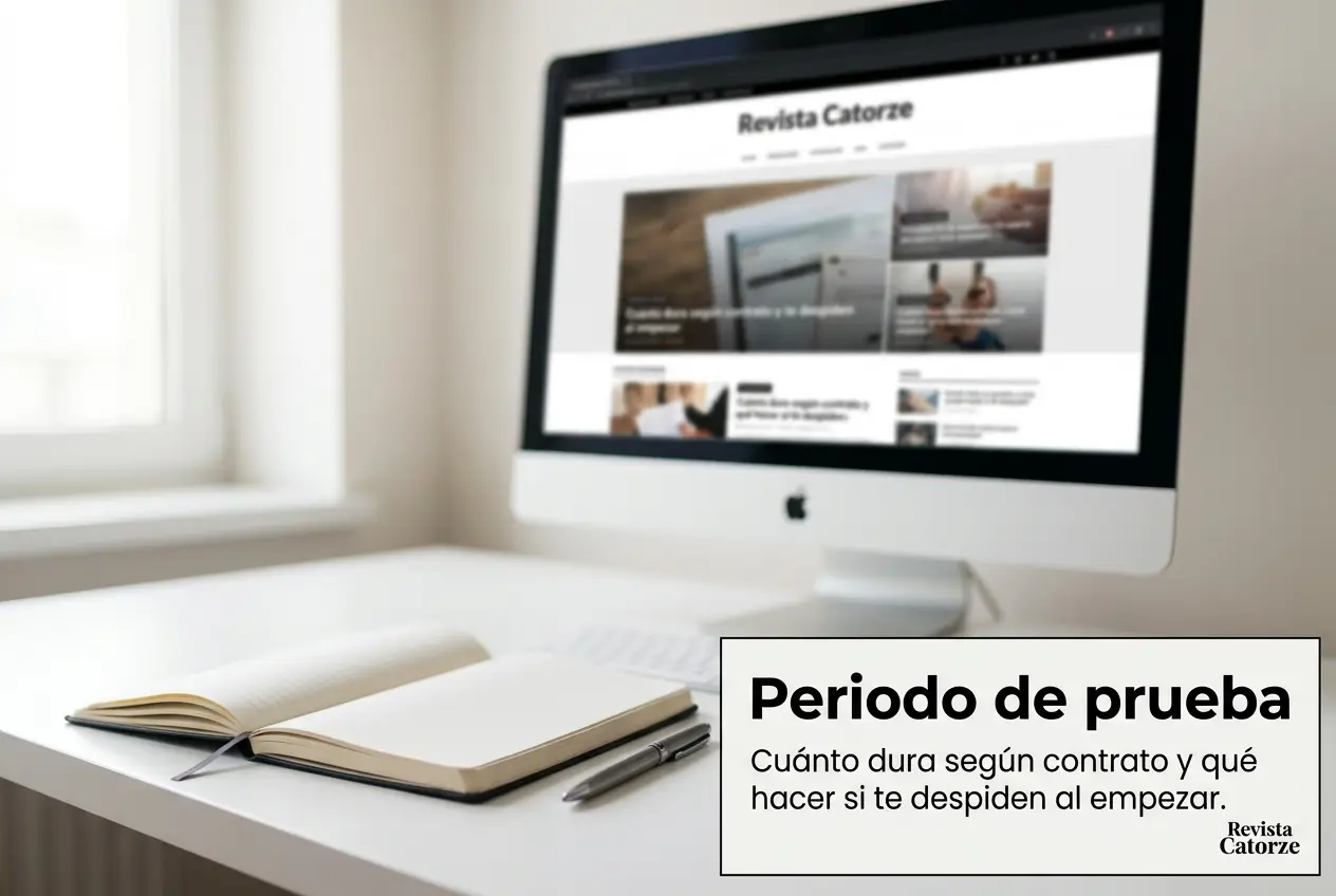 Computador moderno com site 'Revista Catorze' sobre finanças
