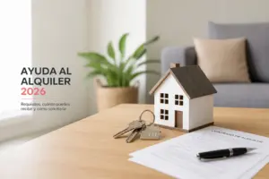 Modelo de casa com chaves e documento sobre aluguel 2026