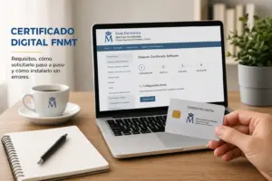 Certificado digital FNMT em laptop para brasileiros 2026
