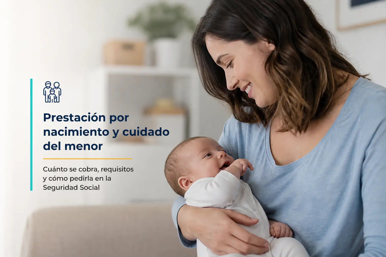 Mãe com bebê recém-nascido, título: Prestação por nascimento