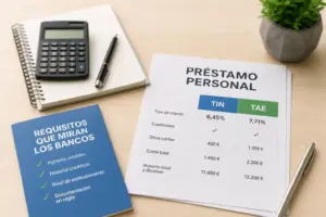 Documentos de educação financeira 2026 em uma mesa de madeira