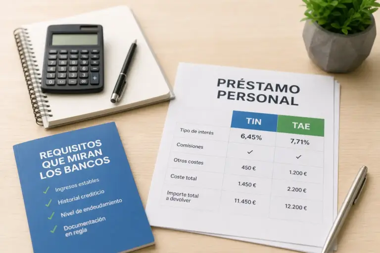 Documentos de educação financeira 2026 em uma mesa de madeira