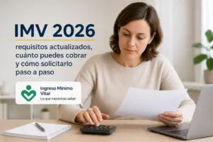 Mulher revisando documentos e calculando, IMV 2026
