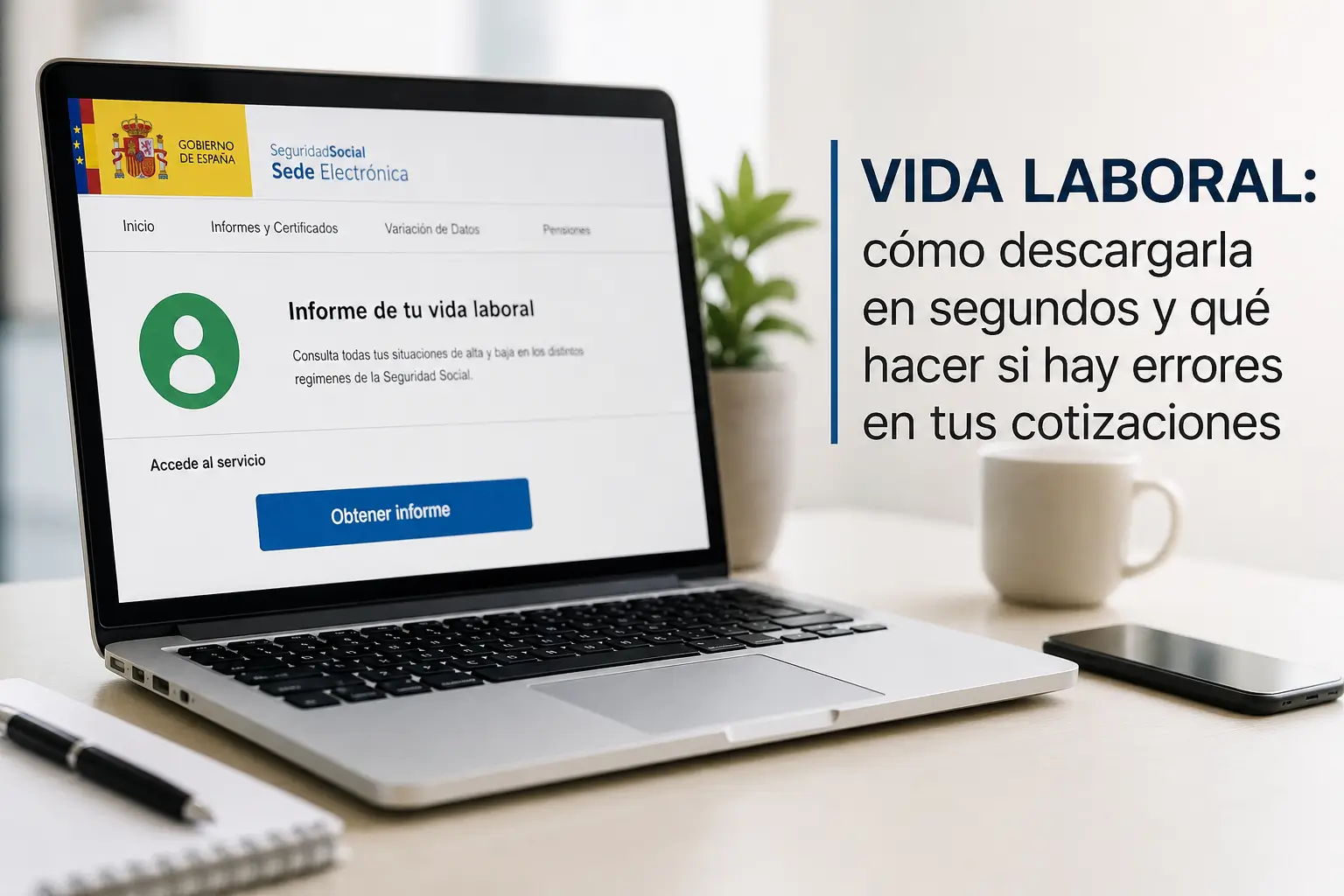Laptop exibindo site Vida Laboral da Segurança Social espanhola